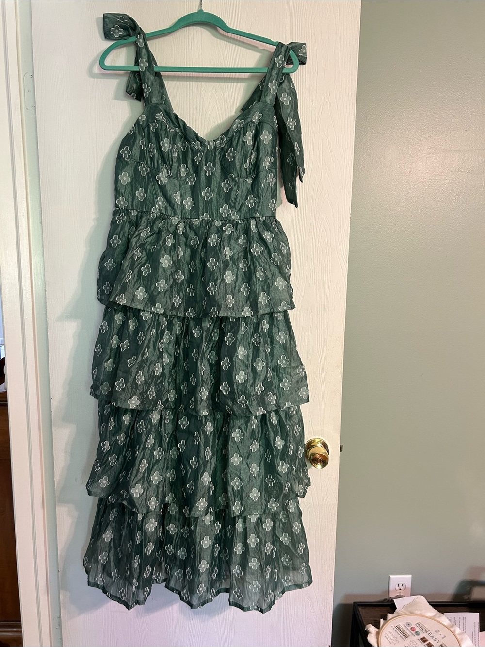 Lulu's Green Floral Midi Dress with Tiered Ruffles